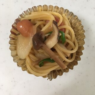 皮なしウインナーとキノコとししとうの和風パスタ☆